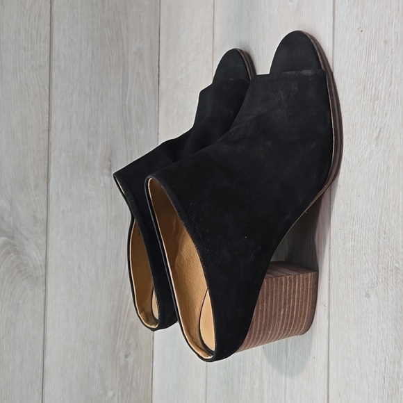 Lucky Brand Women Organza Black Suede Open Toe Mules Heels Sz 9M - Picture 3 of 13